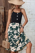 Perfee Two-Tone Decorative Button Frilled Dress - Southern Shores Clothing