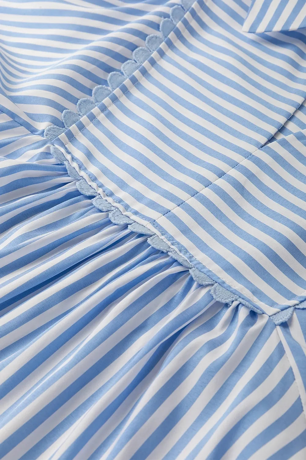 Striped Notched Three Quarter Sleeve Blouse Polyester - Southern Shores Clothing