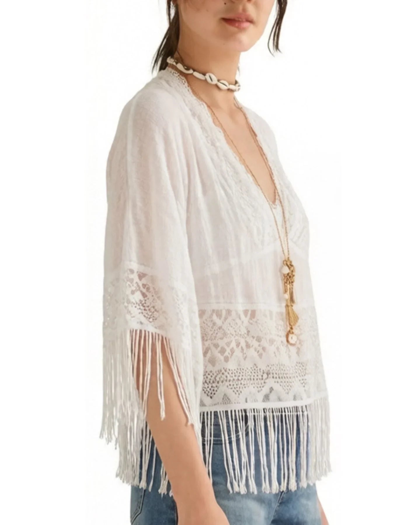 Lace Fringe Sheer Cover Up With Fringed Hem For Swimwear - Southern Shores Clothing