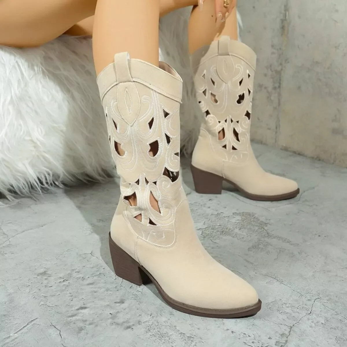 Stylish Cutout Point Toe Cowboy Boots Western - Southern Shores Clothing