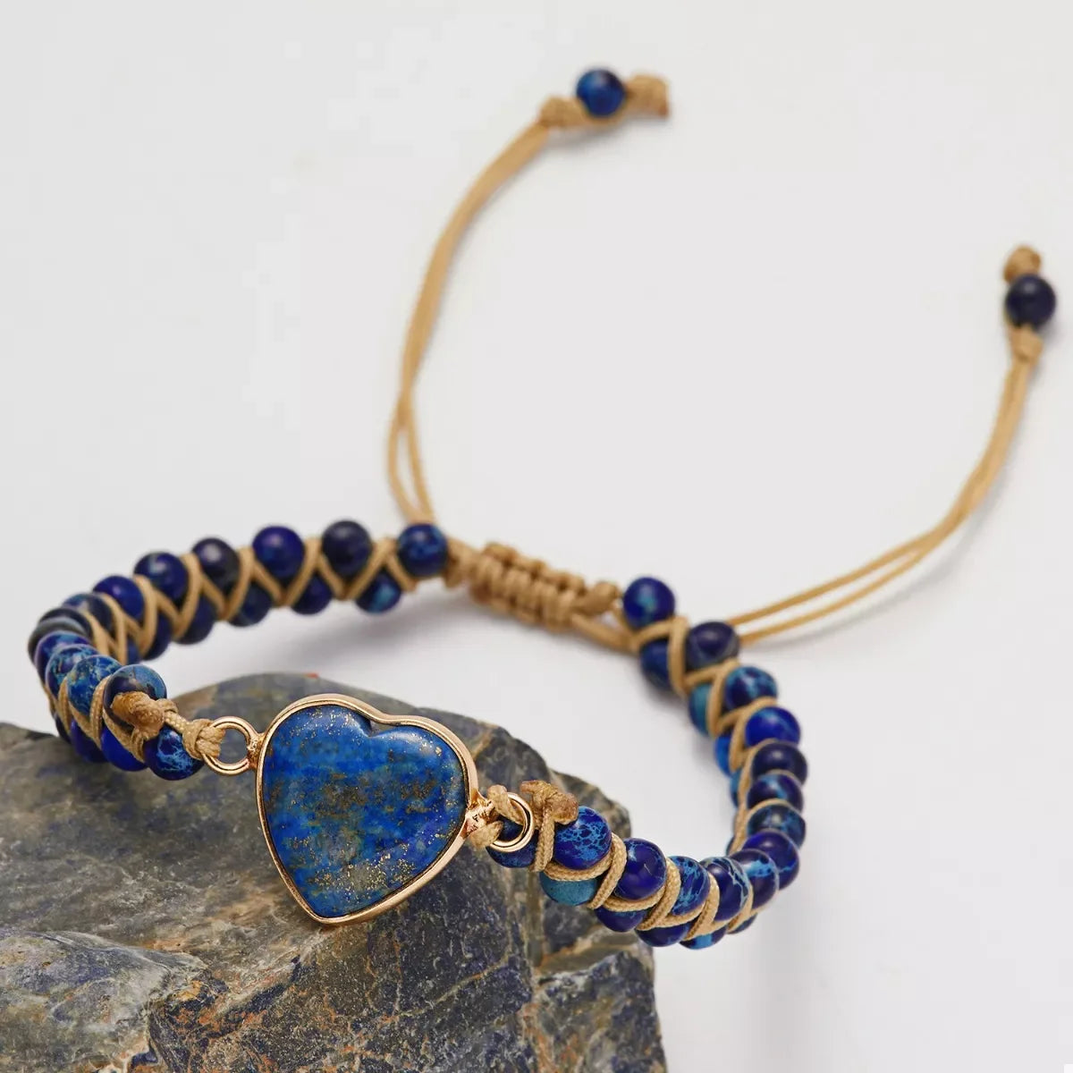 Adjustable Natural Stone Heart Charm Beaded Bracelet - Southern Shores Clothing
