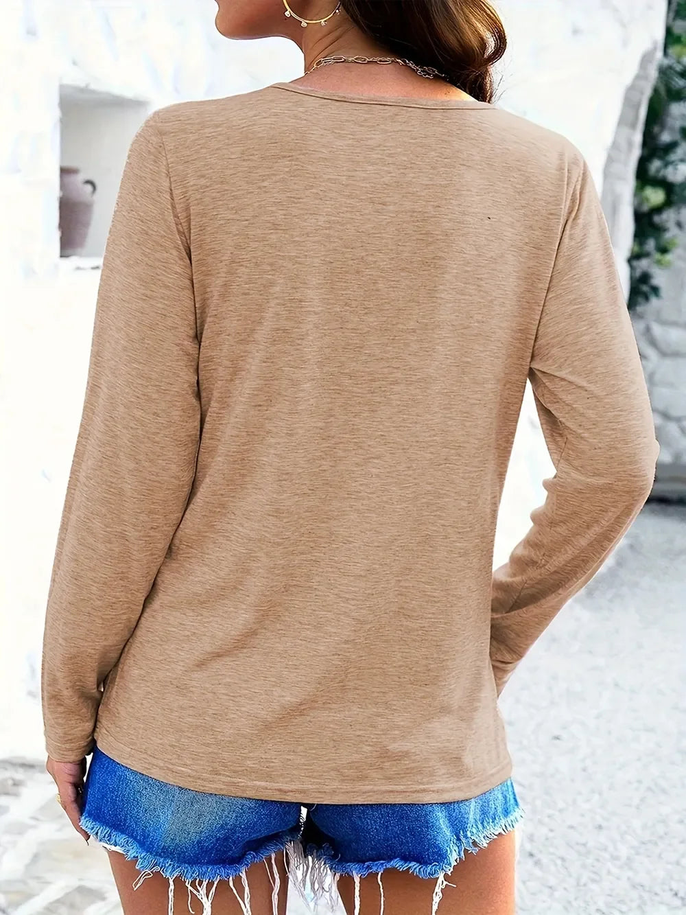 Crisscross V-Neck Long Sleeve T-Shirt - Southern Shores Clothing