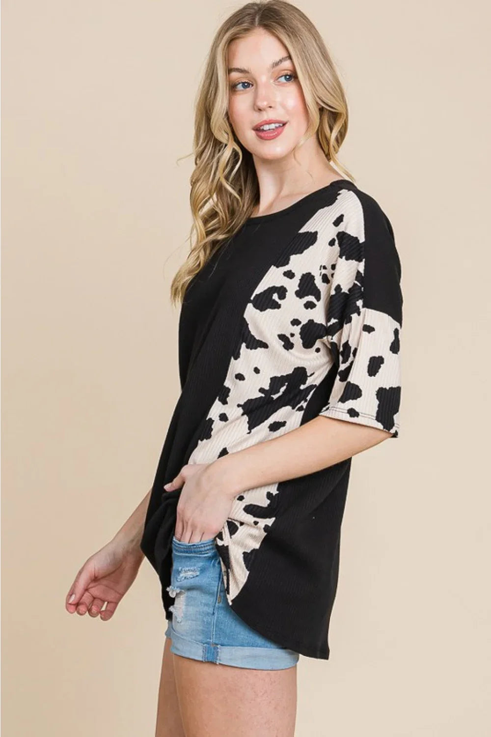 Rodeo Love Ribbed Animal Contrast T Shirt - Southern Shores Clothing