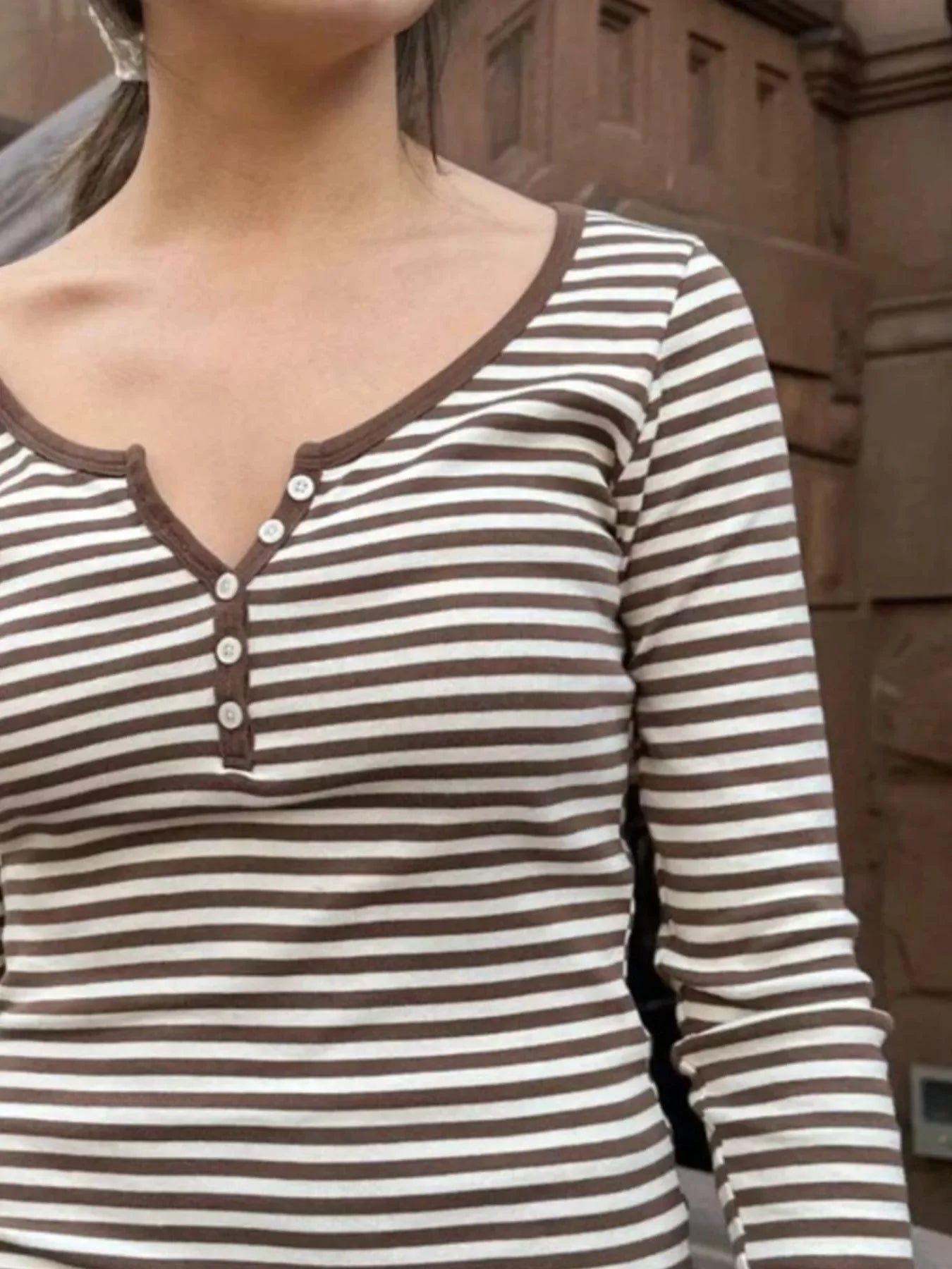 Striped Long Sleeve Henley T-Shirt - Southern Shores Clothing