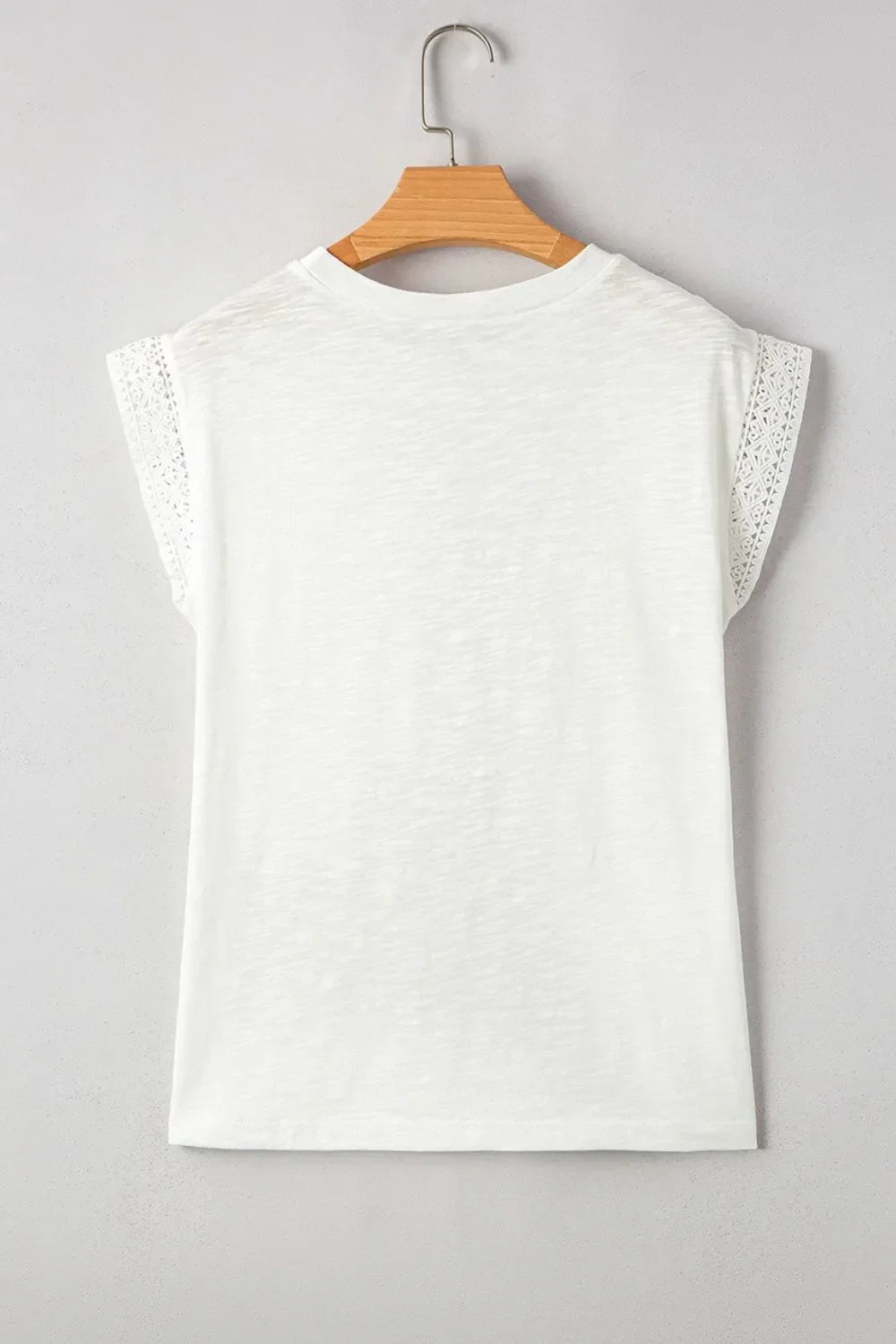 Lace Patchwork Cap Sleeve Round Neck T Shirt - Southern Shores Clothing