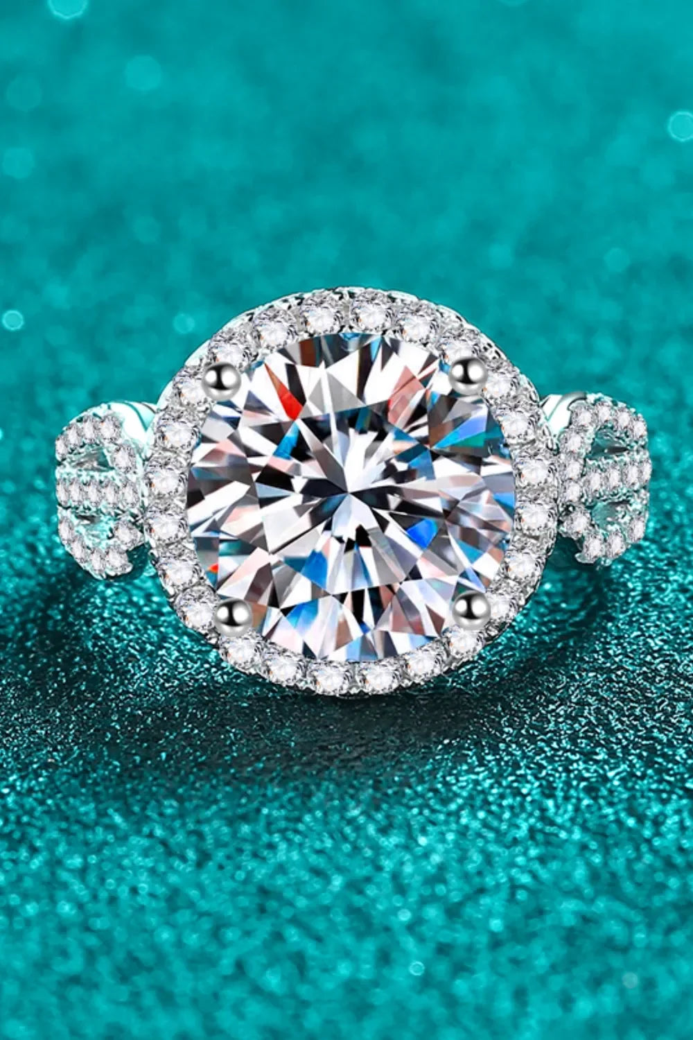 5 Carat Moissanite Sterling Silver Ring Pave Halo - Southern Shores Clothing