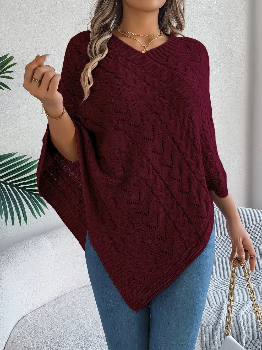 Cable-Knit Openwork Pattern Sweater With Stretch - Southern Shores Clothing