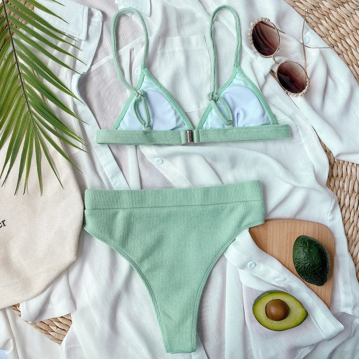 Highly Stretchy Ribbed Spaghetti Strap Bikini Set - Southern Shores Clothing
