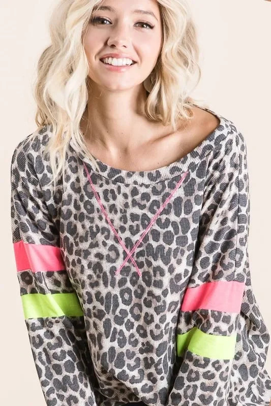 Leopard Thermal Top With Bold Block Detail - Southern Shores Clothing