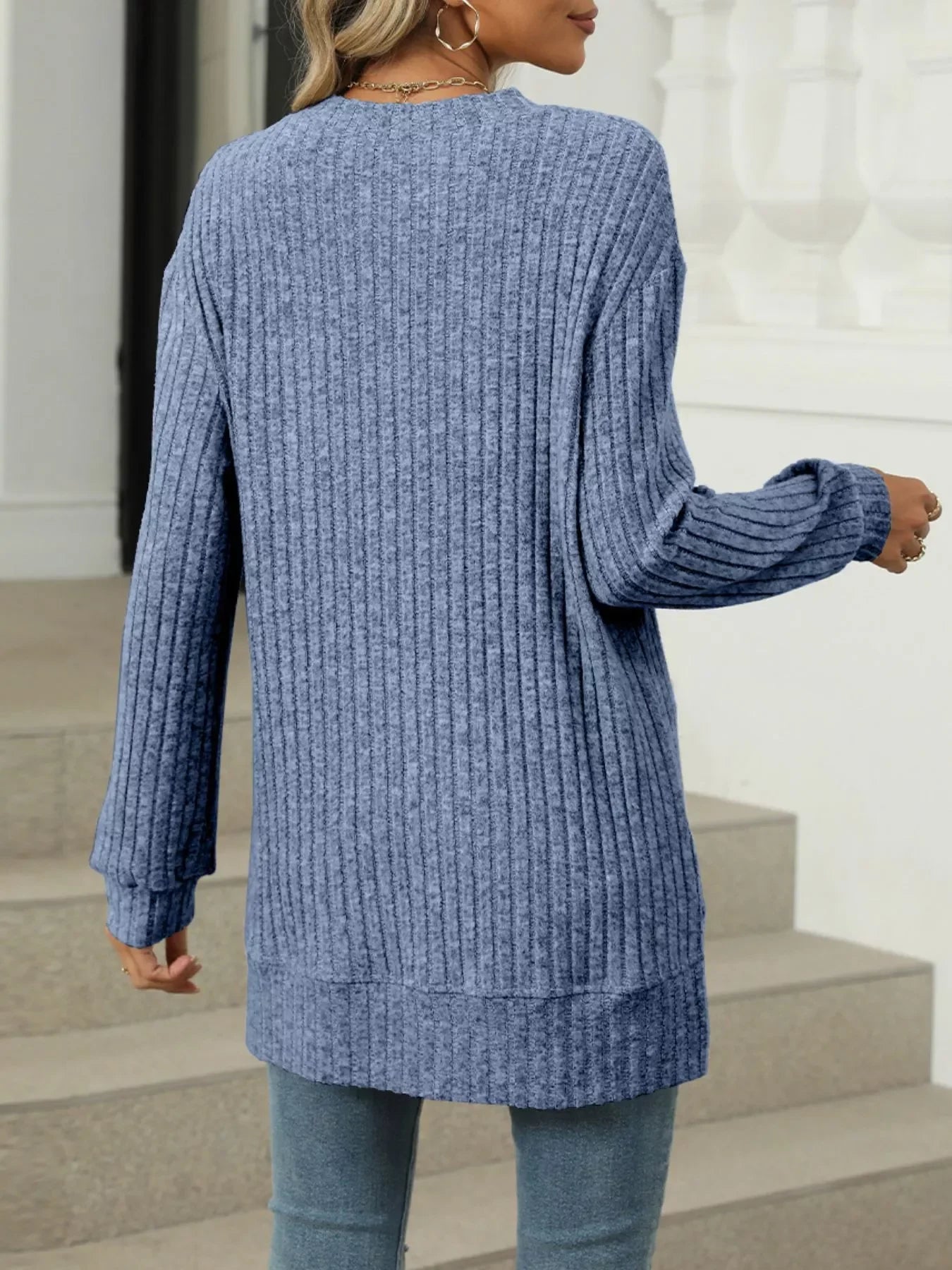 Ribbed Knit Round Neck Sweater - Southern Shores Clothing