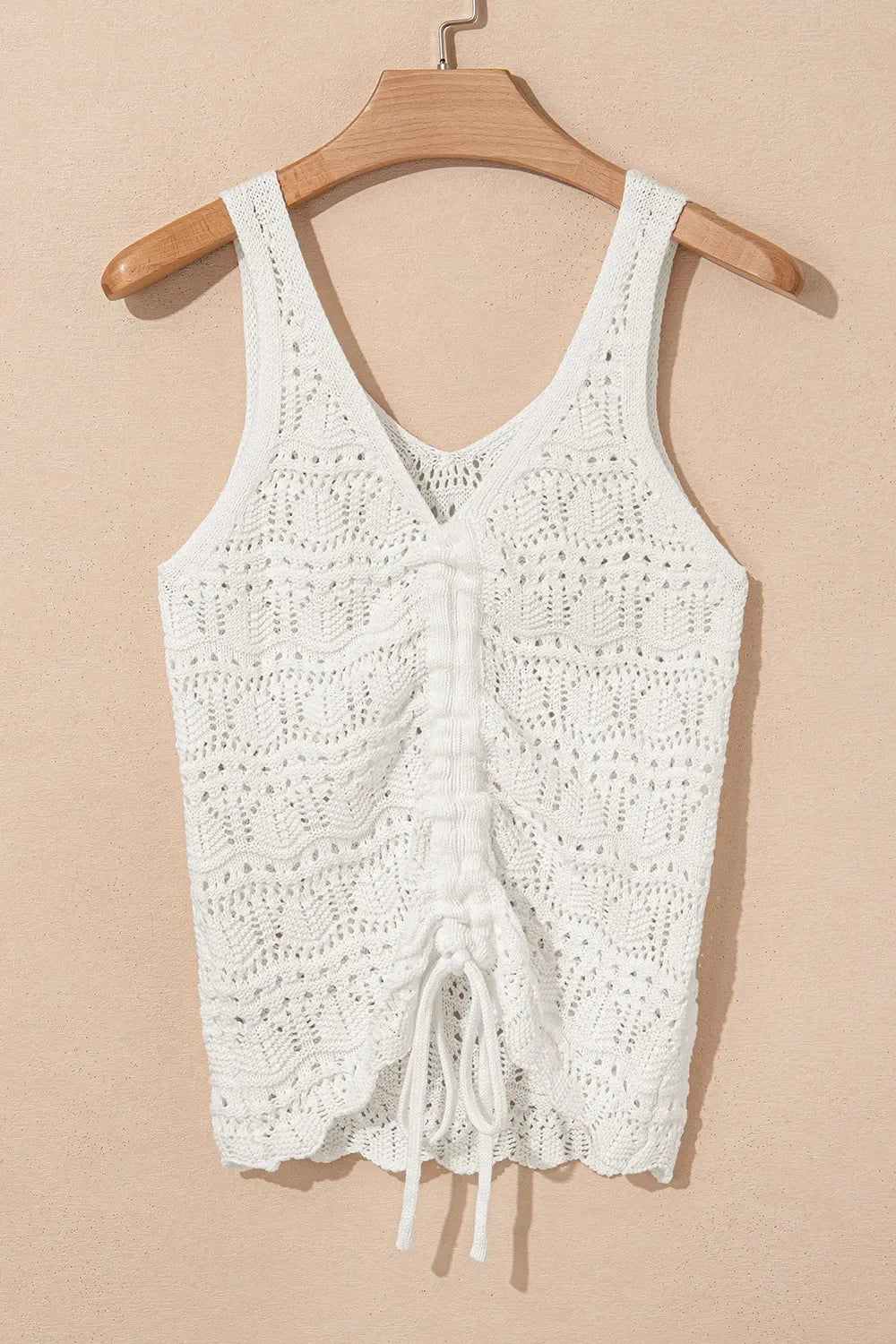 Hollowed Knit V Neck Drawstring Sweater Vest For Layering - Southern Shores Clothing