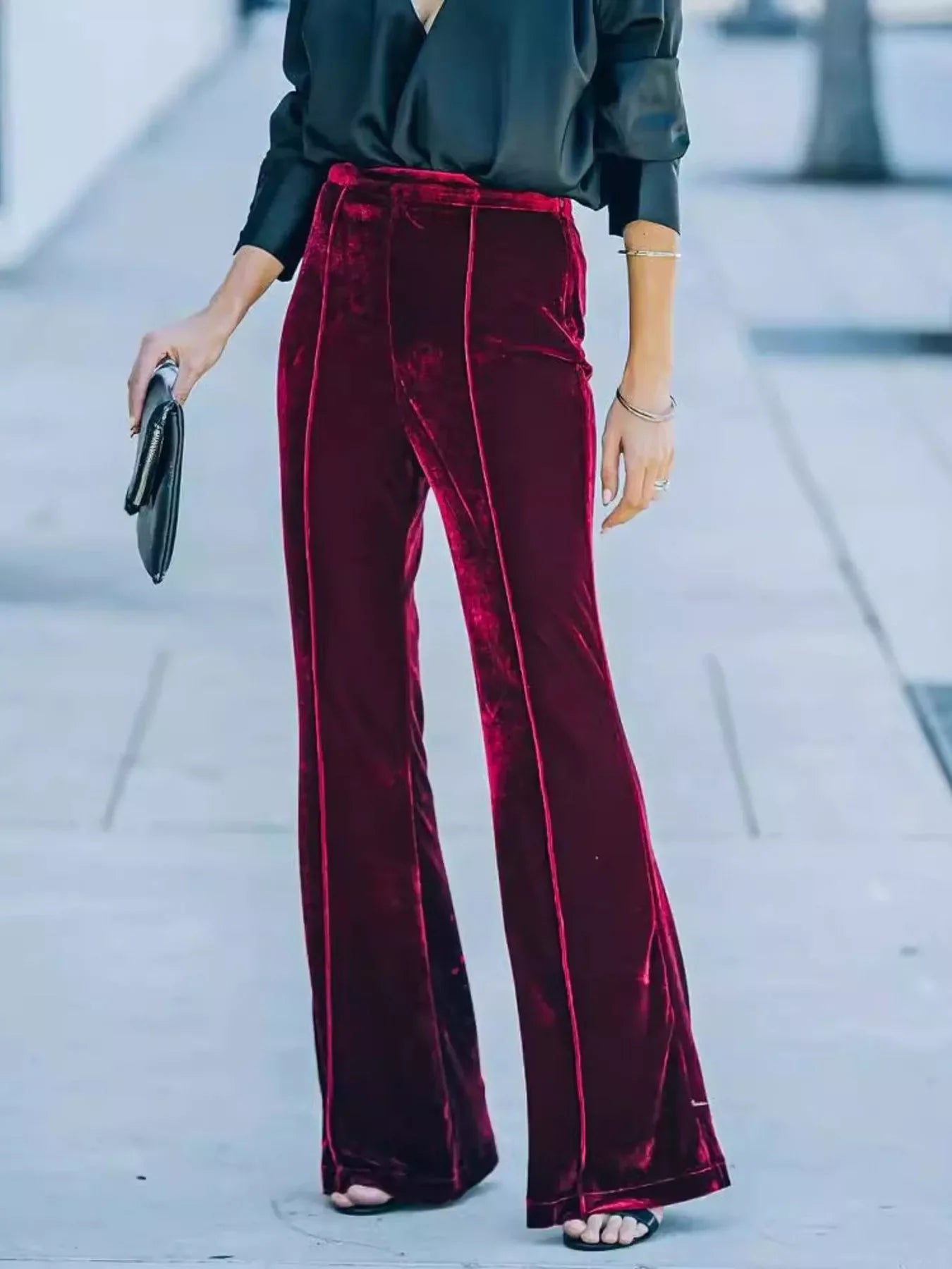 High Waisted Wide Leg Velvet Pants For Versatile Outfits - Southern Shores Clothing