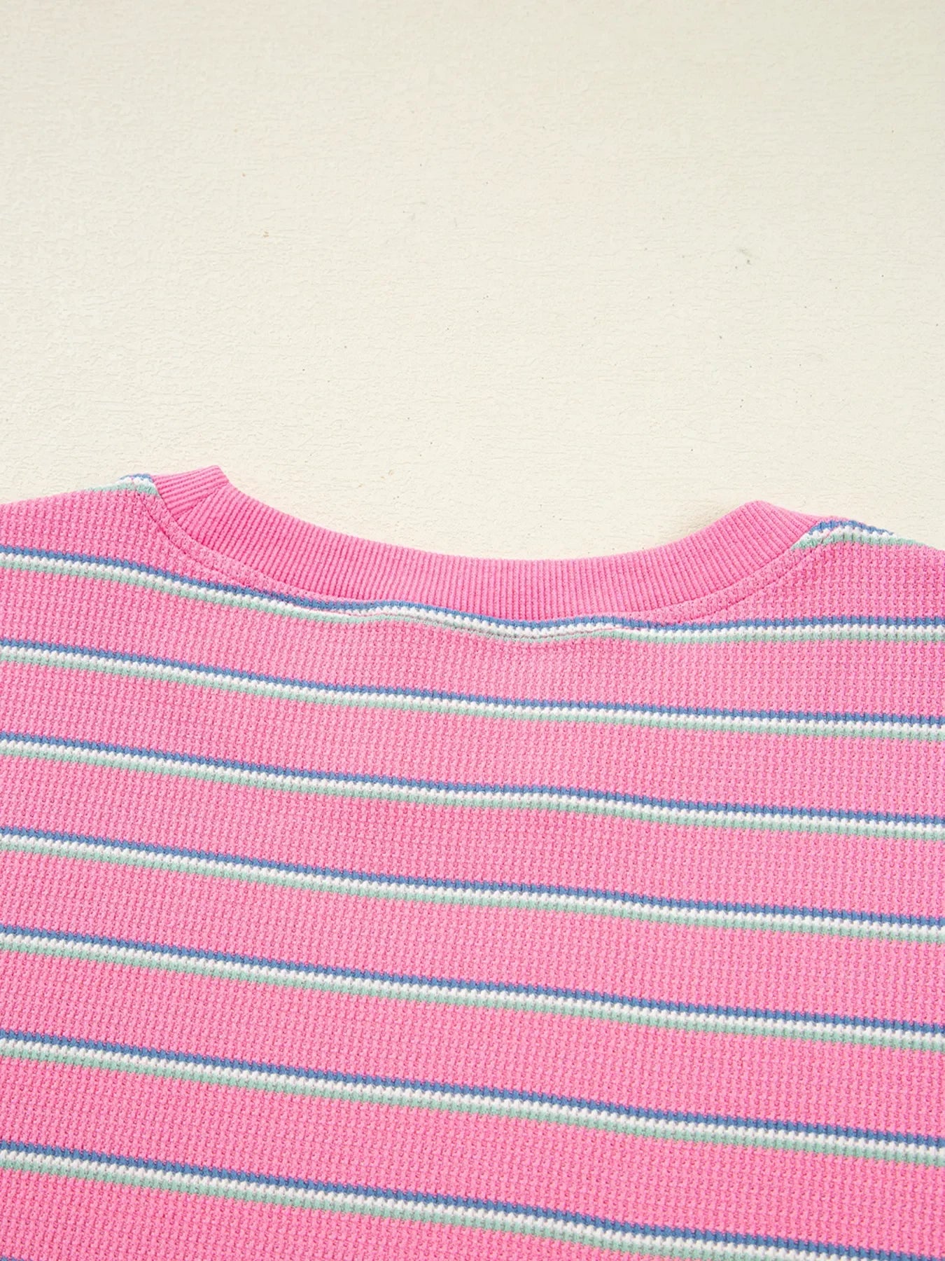 Stripe Textured Knit Round Neck Puff Sleeve Top - Southern Shores Clothing
