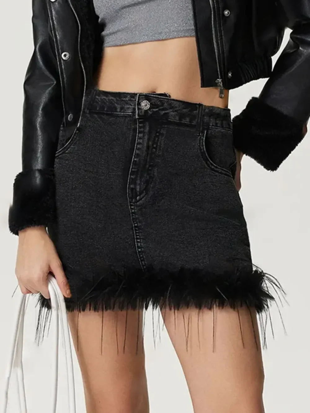 Stretch Plush Hem Mini Denim Skirt Relaxed Fit - Southern Shores Clothing