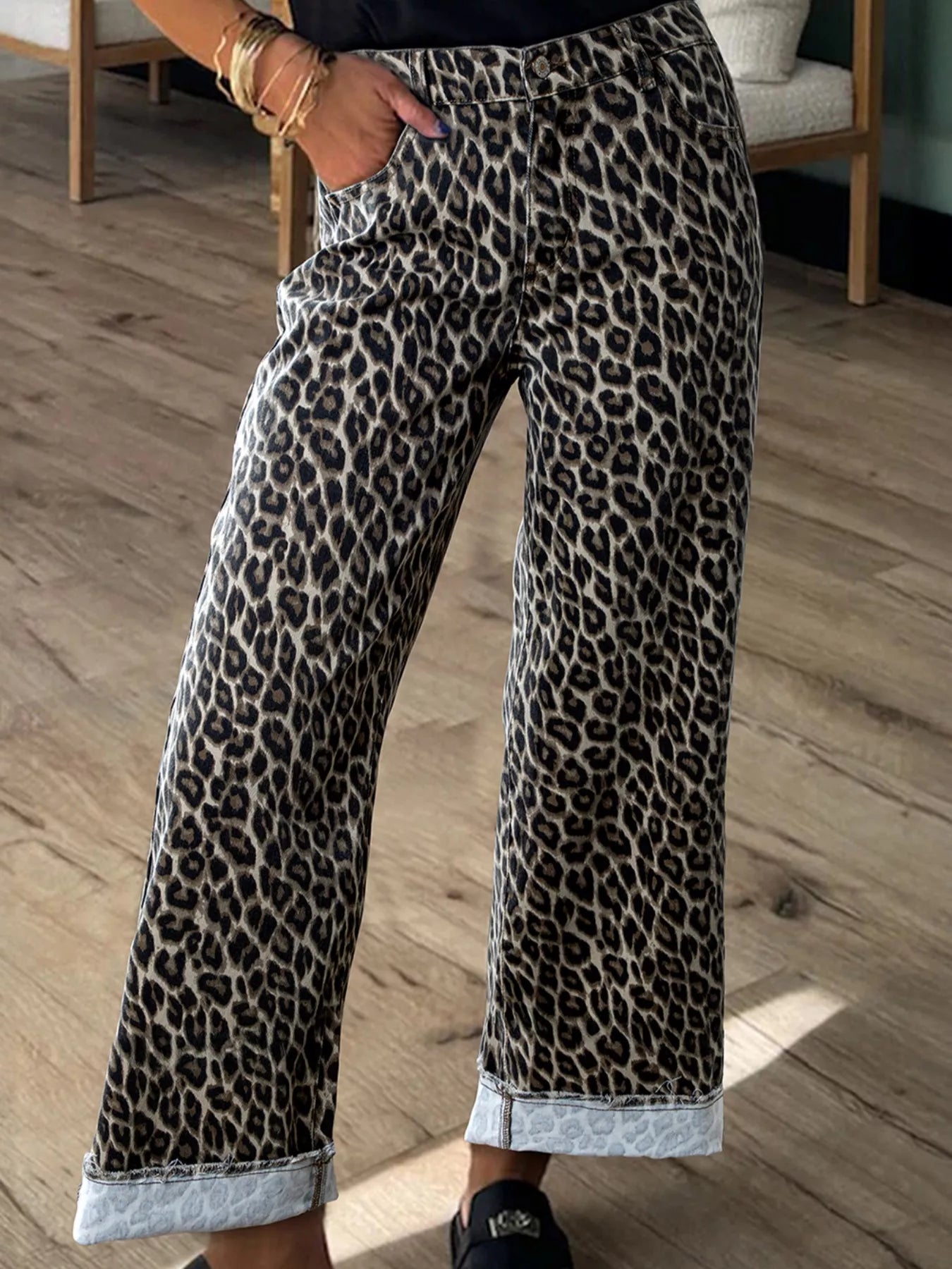 Coastal Leopard Straight Loose Leg Jeans for Women