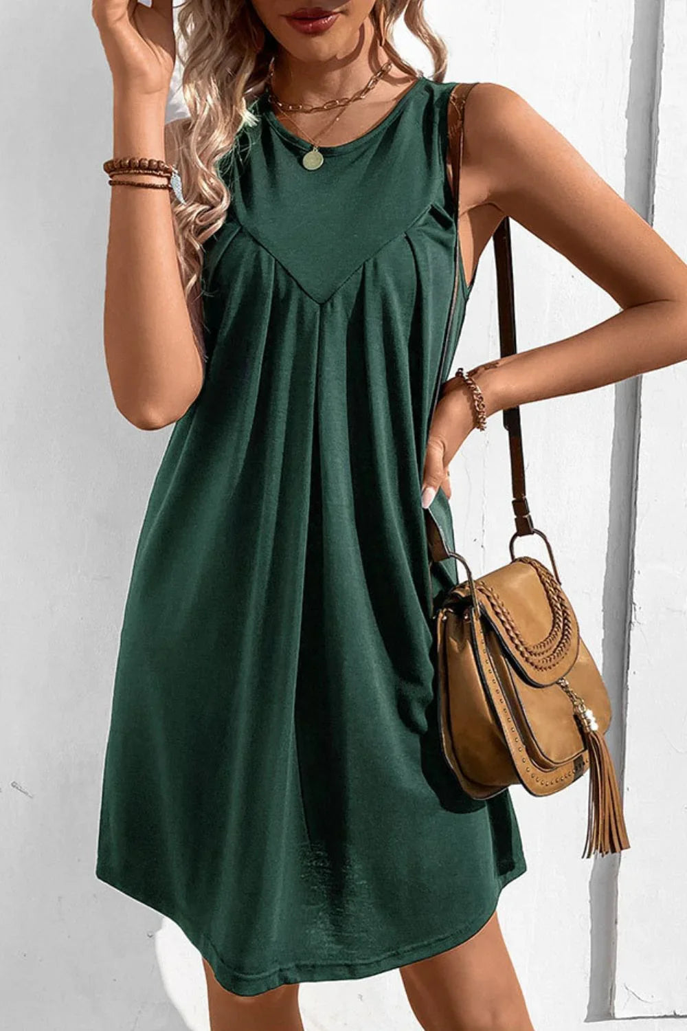 Perfee Round Neck Sleeveless Mini Dress - Southern Shores Clothing