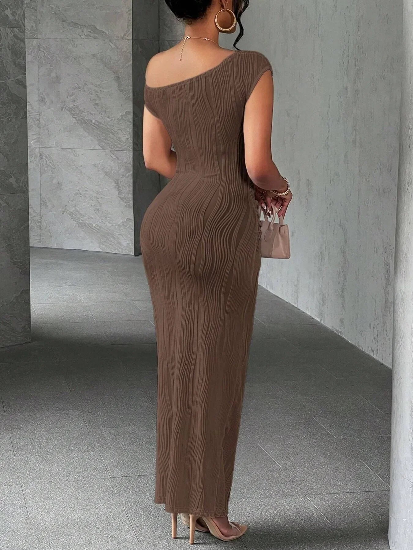 Textured Single Shoulder Bodycon Maxi Dress - Southern Shores Clothing