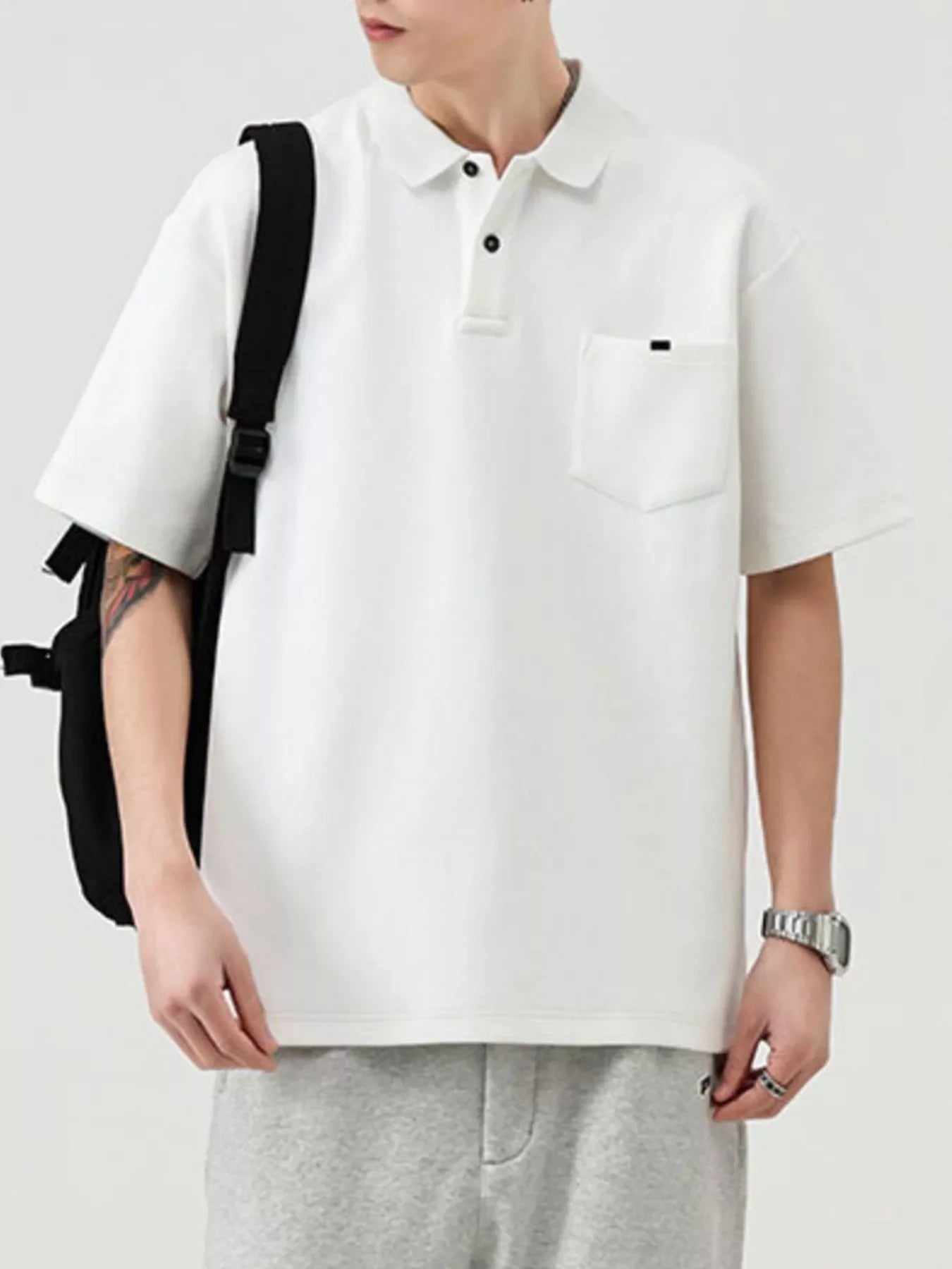 Plus Size Pocketed Polo Shirt Loose Fit - Southern Shores Clothing