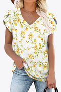 Casual Floral V Neck Blouse With Petal Sleeves - Southern Shores Clothing