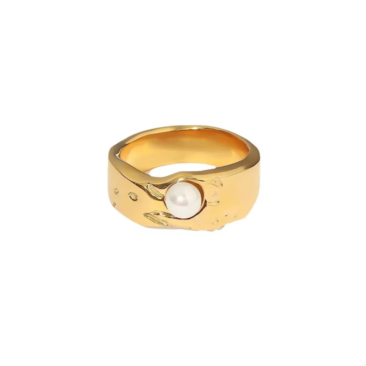 18K-Plated Pearl Ring With Synthetic Pearl And Stainless Steel - Southern Shores Clothing