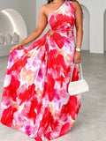 Printed One Shoulder Asymmetrical Bayside Maxi Dress - Southern Shores Clothing