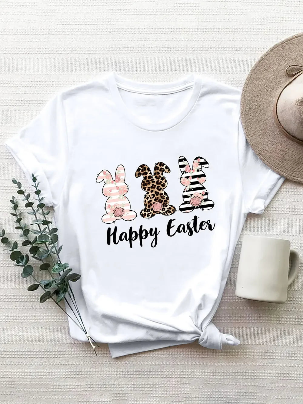 Happy Easter Round Neck Short Sleeve Tee - Southern Shores Clothing