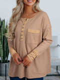 Waffle Knit Henley Top With Pockets And Slits - Southern Shores Clothing