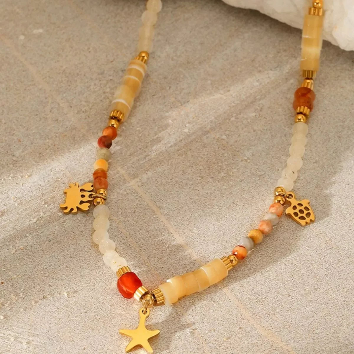 Two-Piece 18K Gold-Plated Natural Stone Bead Necklace Set - Southern Shores Clothing