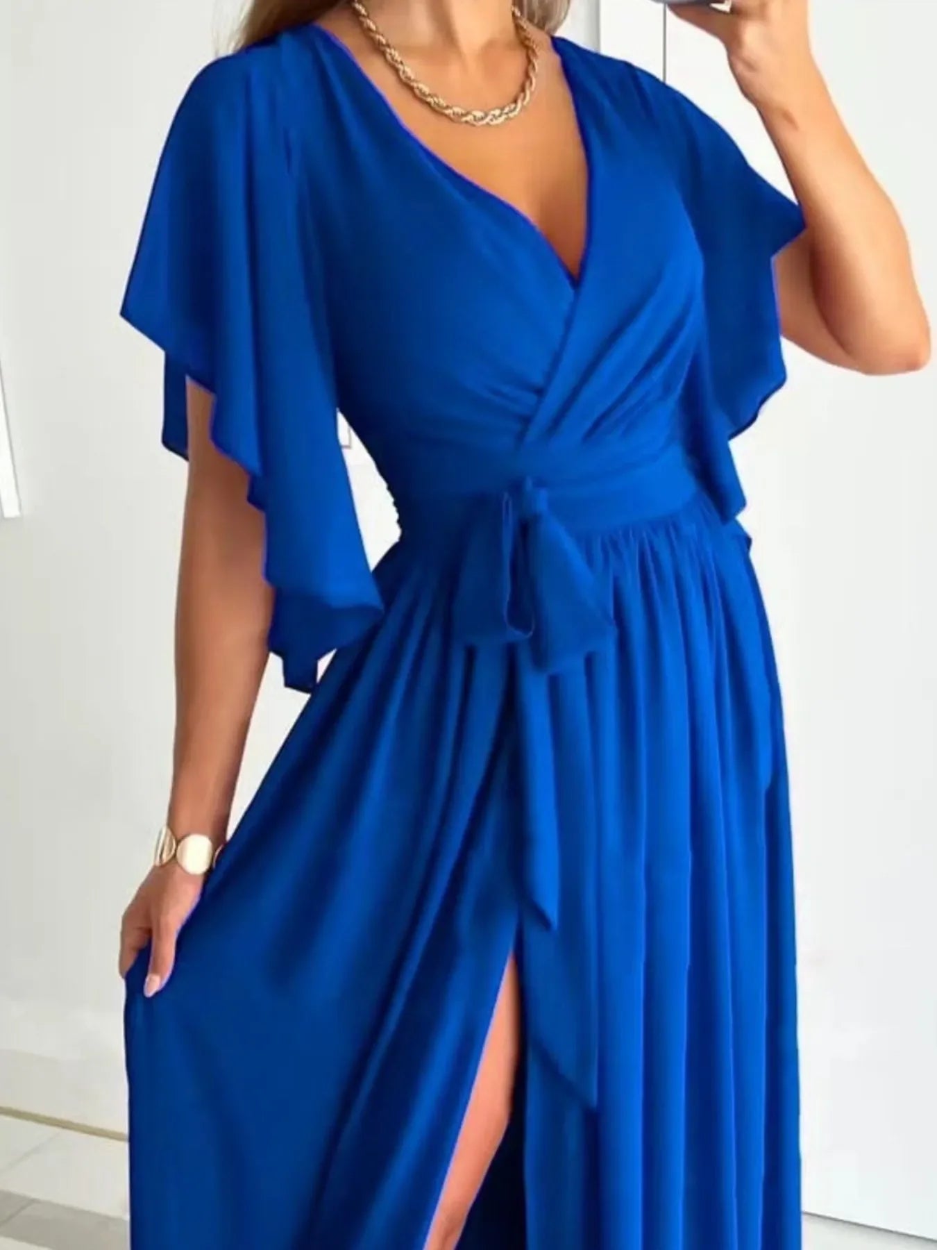 Flutter Sleeve Surplice Tie Waist Dress Silhouette - Southern Shores Clothing