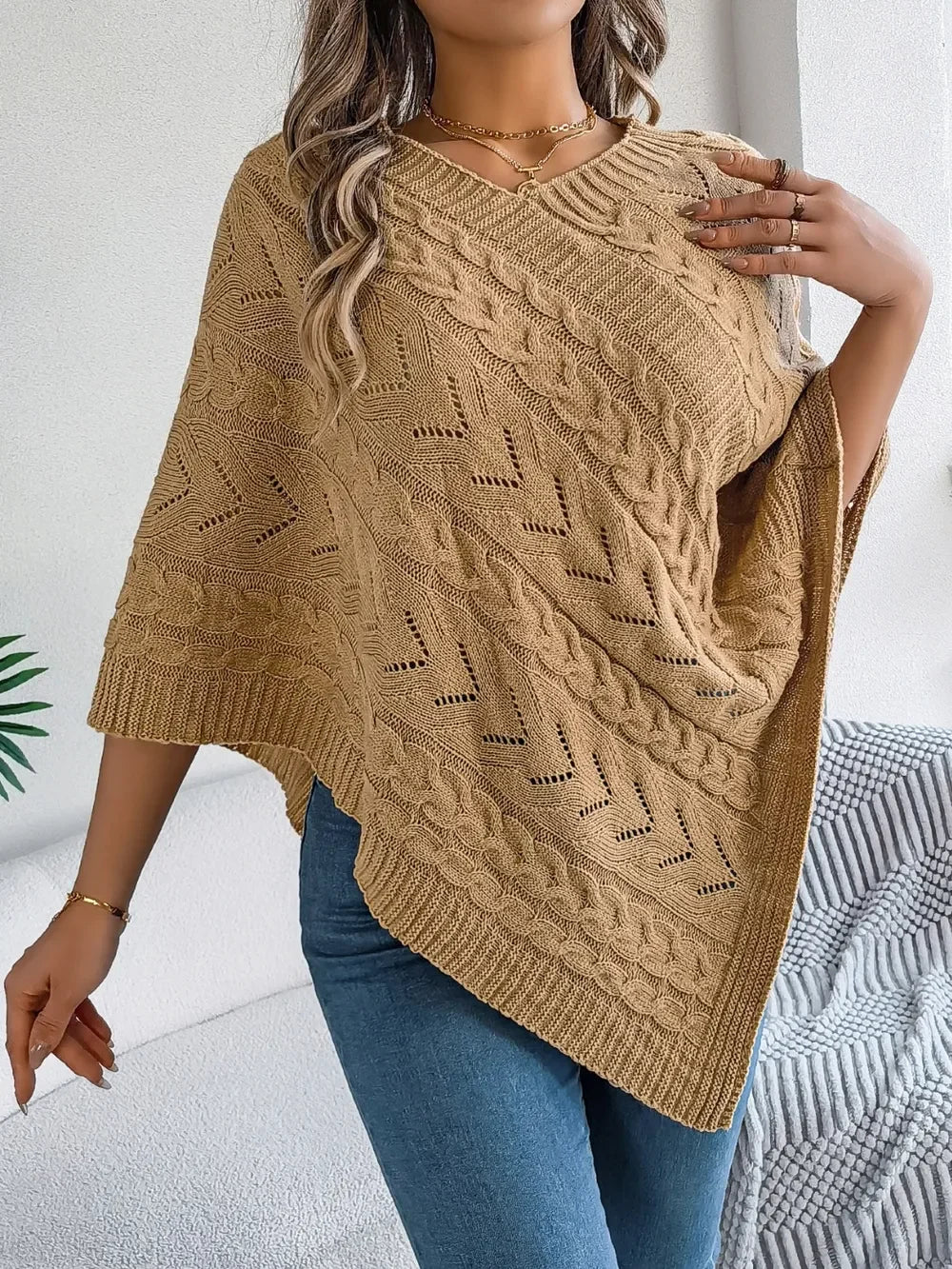 Cable-Knit Openwork Pattern Sweater With Stretch - Southern Shores Clothing