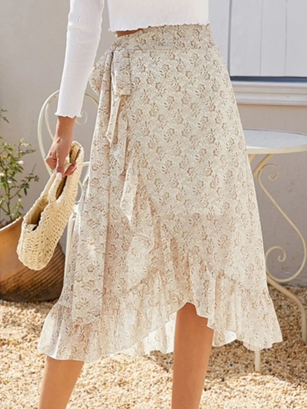 Printed Ruffled Midi Skirt With Flowing Silhouette - Southern Shores Clothing