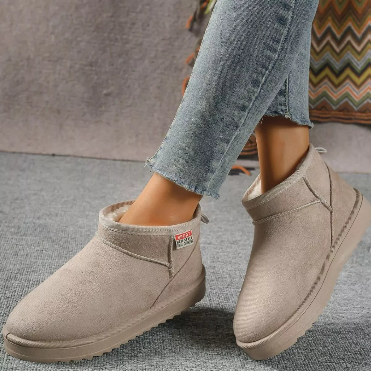 Suede Round Toe Platform Boots Flat Heel Rubber Sole - Southern Shores Clothing