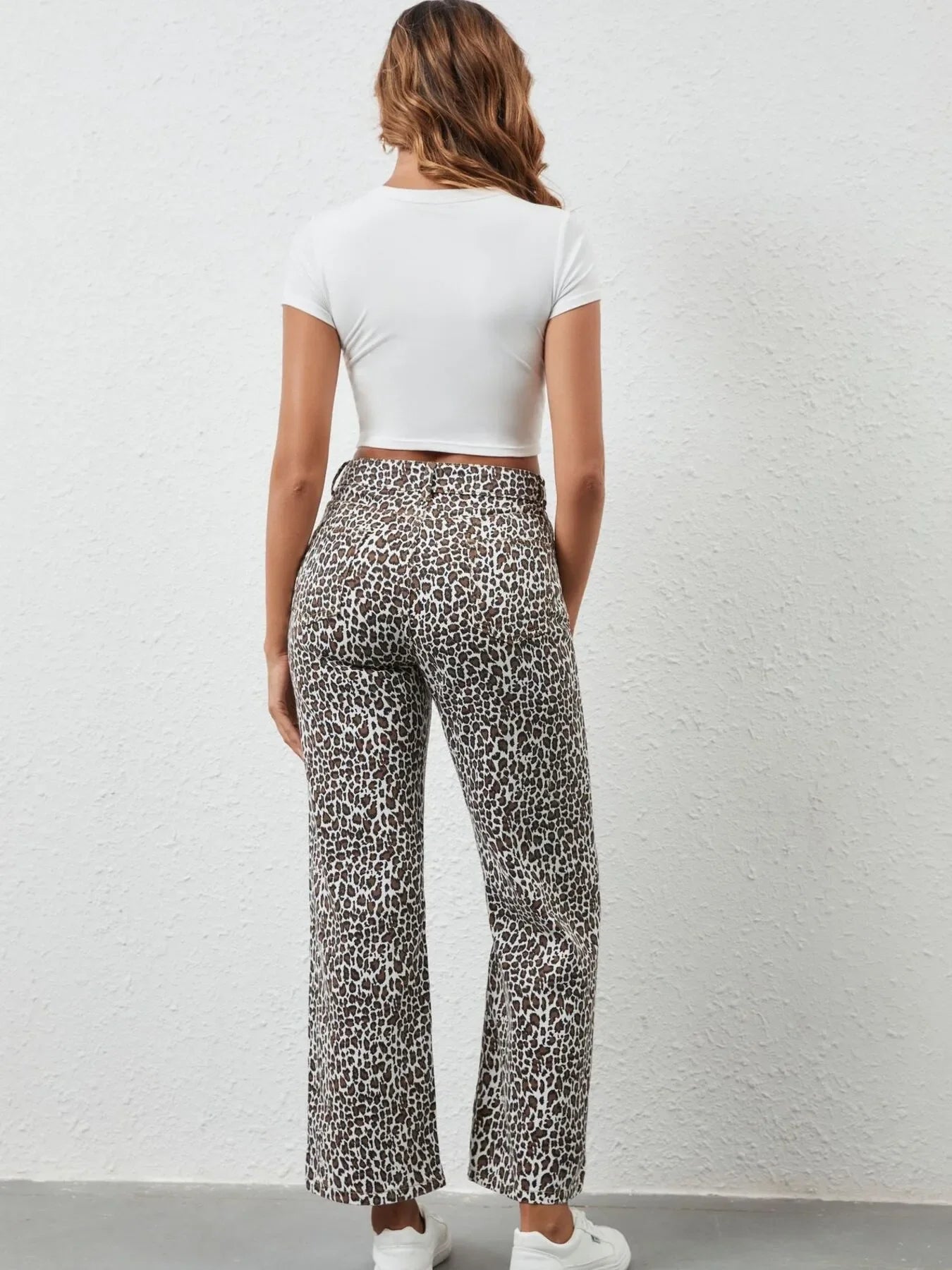 Leopard Print Wide Leg Denim Jeans With Stretch - Southern Shores Clothing