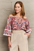 Off Shoulder Bohemian Blouse With Three Quarter Sleeves - Southern Shores Clothing