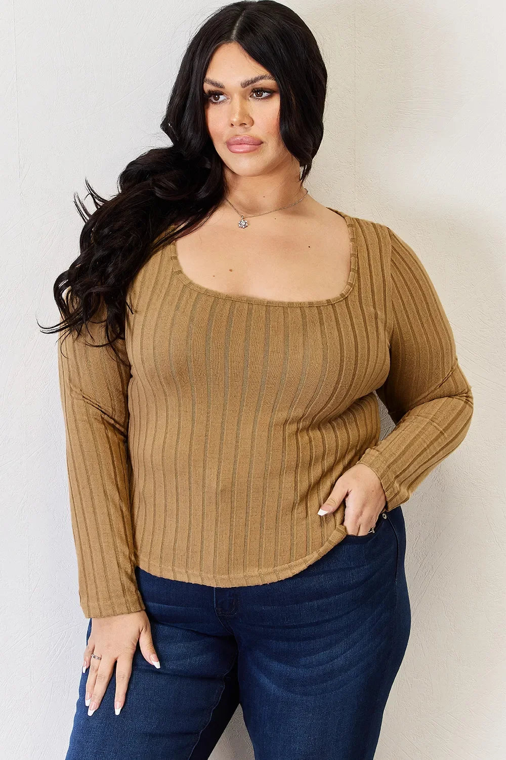 Ribbed Long Sleeve Top Stretch Knit Lightweight - Southern Shores Clothing