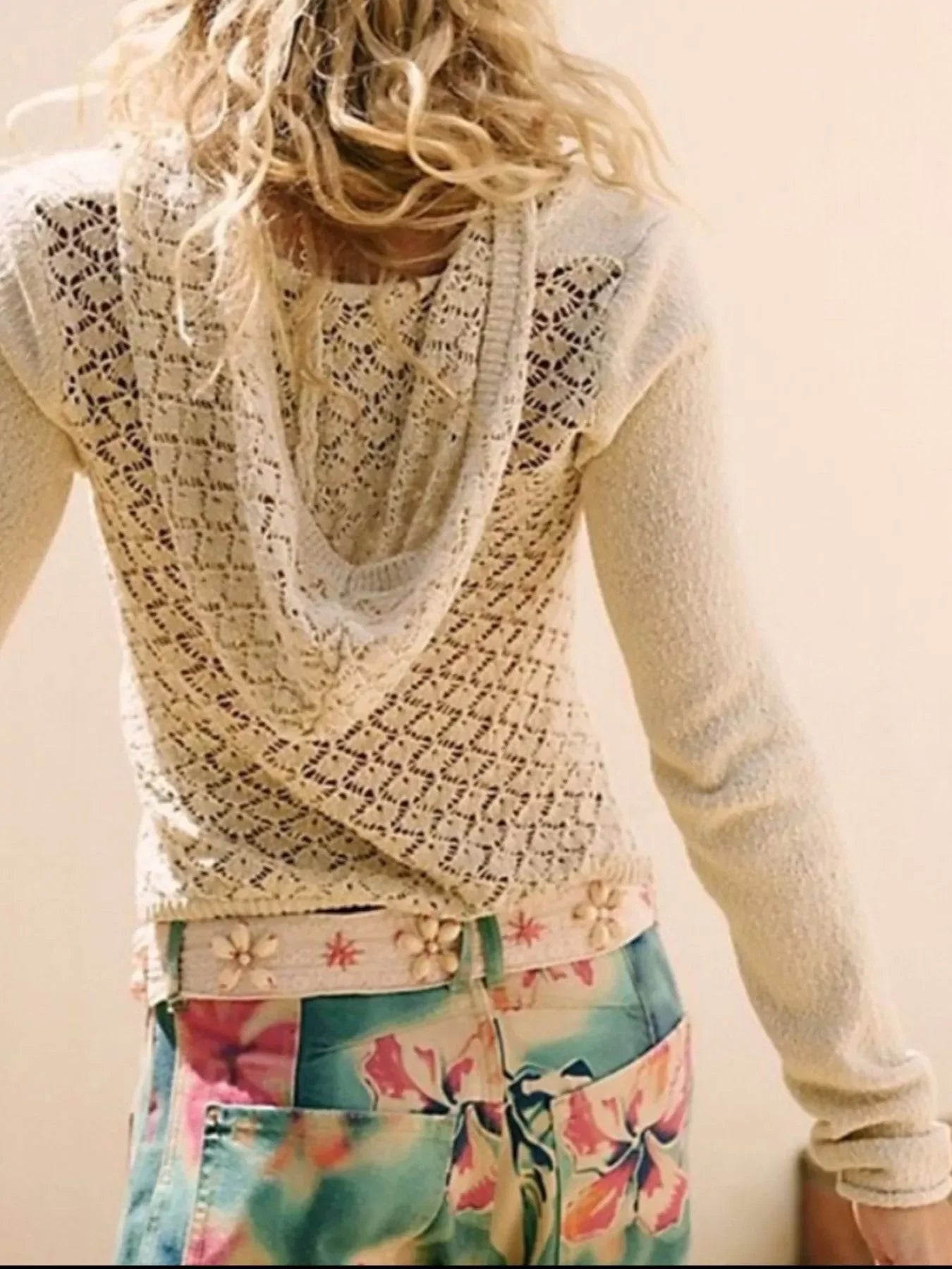 Crochet Detail Hooded Knit Top With Front Pocket Relaxed Fit - Southern Shores Clothing