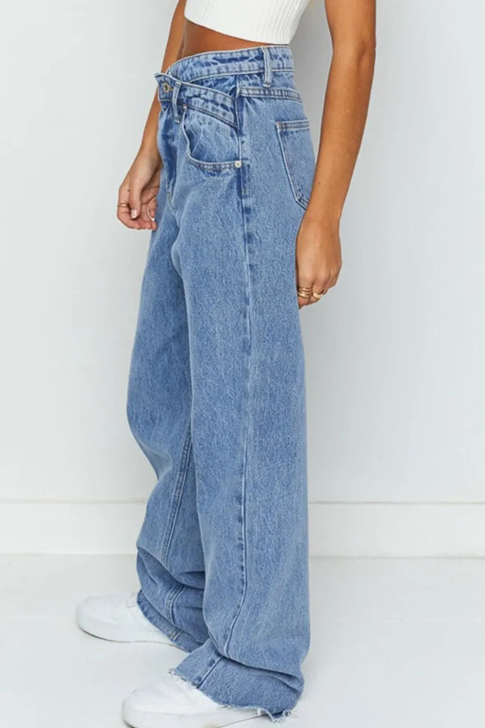 Coastal Denim Mid Rise Asymmetrical Waist Wide Leg Jeans - Southern Shores Clothing