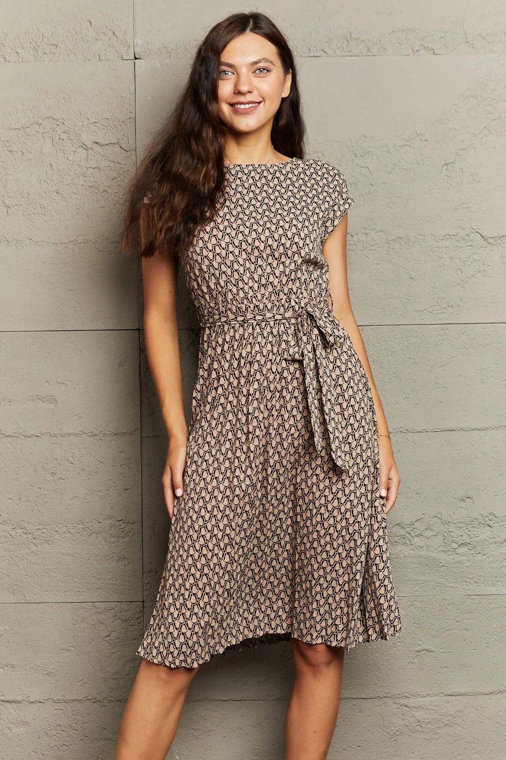 Perfee Round Neck Tie Waist Dress - Southern Shores Clothing