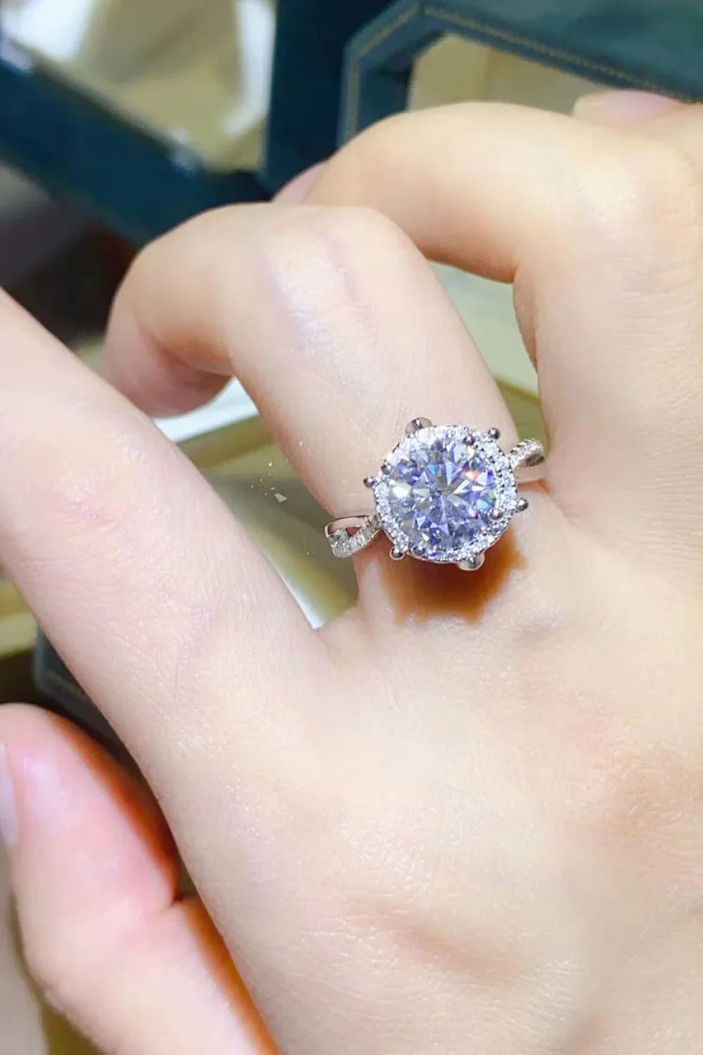 2 Carat Moissanite Sterling Silver Ring With Zircon Halo - Southern Shores Clothing