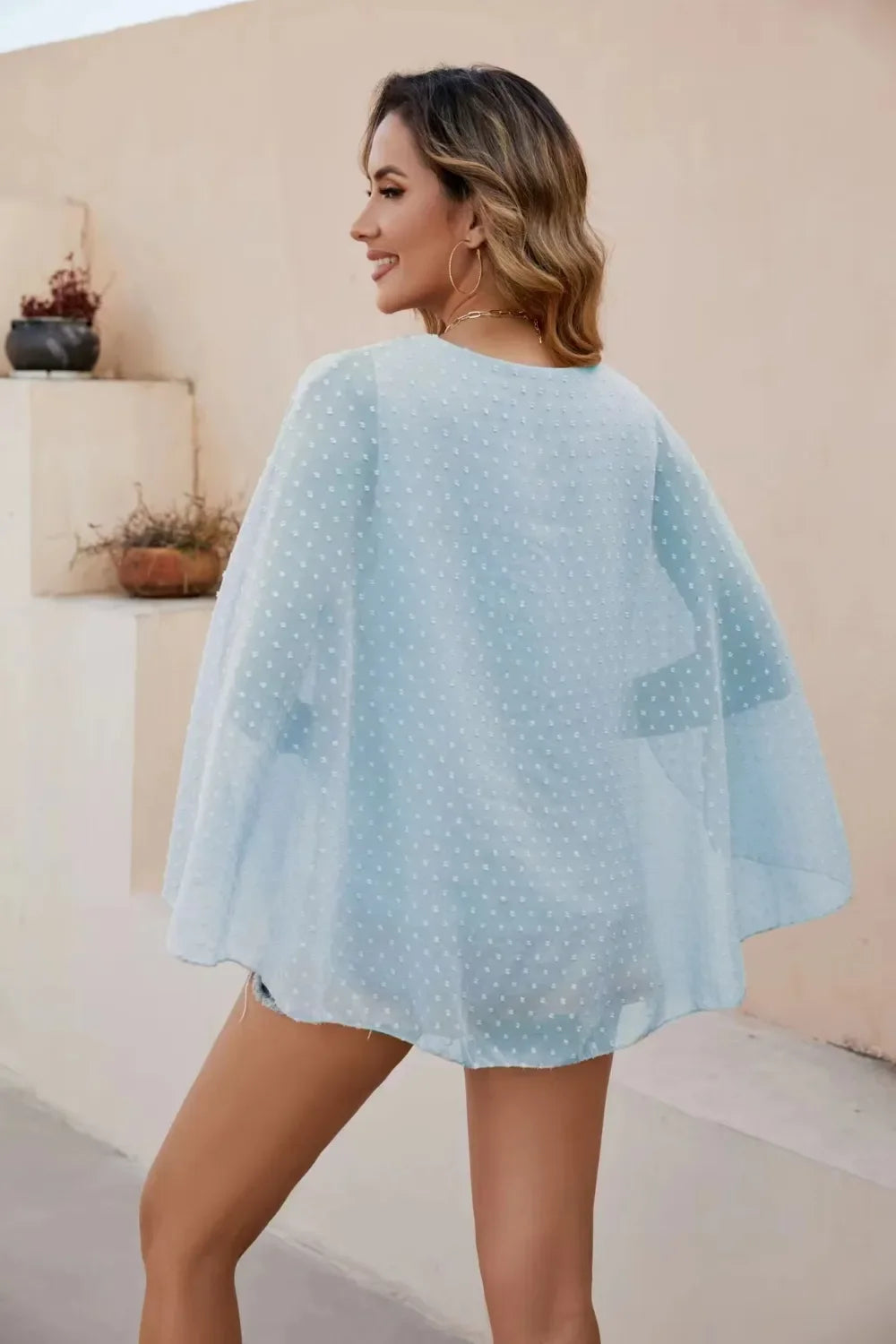 Swiss Dot Round Neck Polyester Blouse Casual Top - Southern Shores Clothing