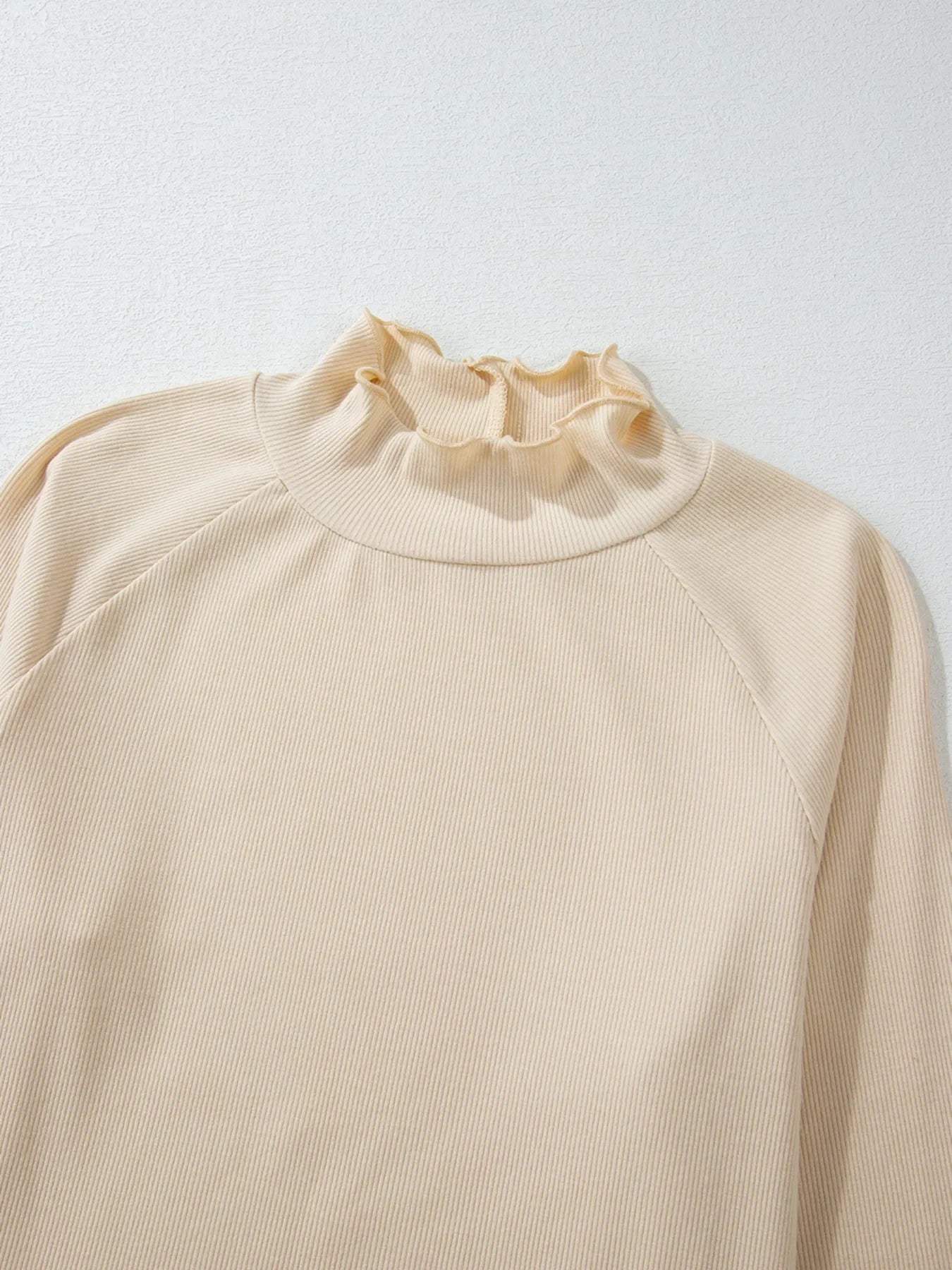 Ribbed Knit Lettuce Trim Mock Neck Long Sleeve Top - Southern Shores Clothing