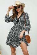 Printed Plunge Neck Flounce Sleeve Mini Dress - Southern Shores Clothing