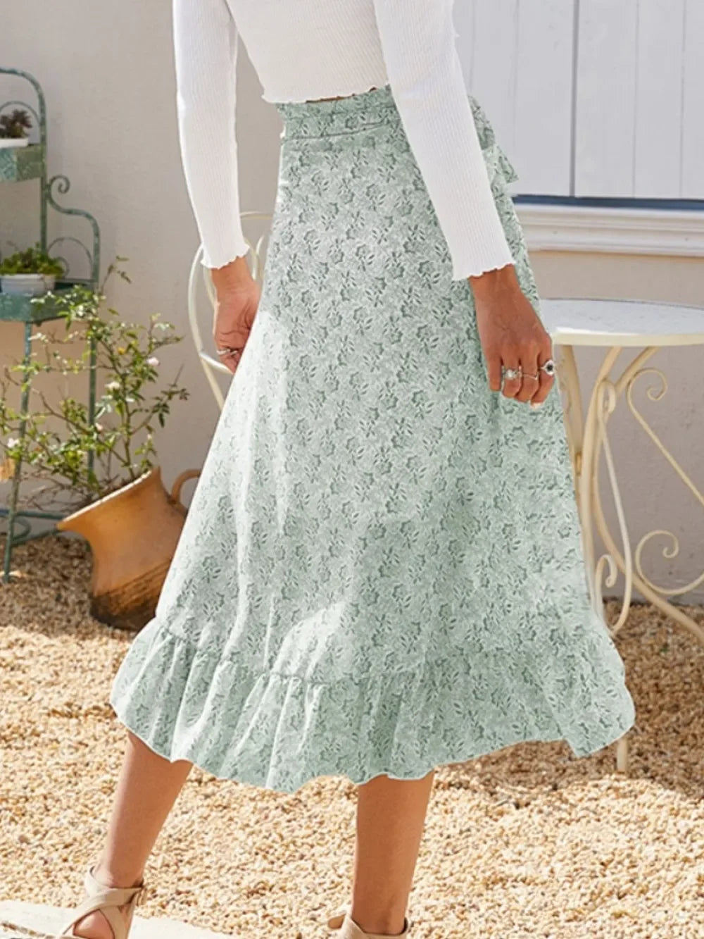 Printed Ruffled Midi Skirt With Flowing Silhouette - Southern Shores Clothing