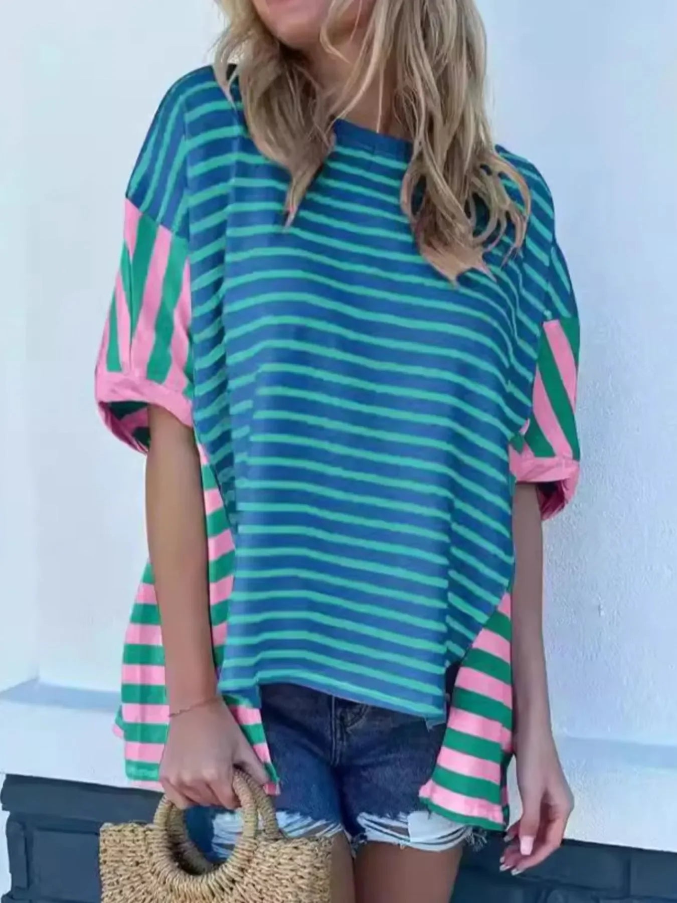 Striped Oversized T Shirt With Relaxed Fit - Southern Shores Clothing