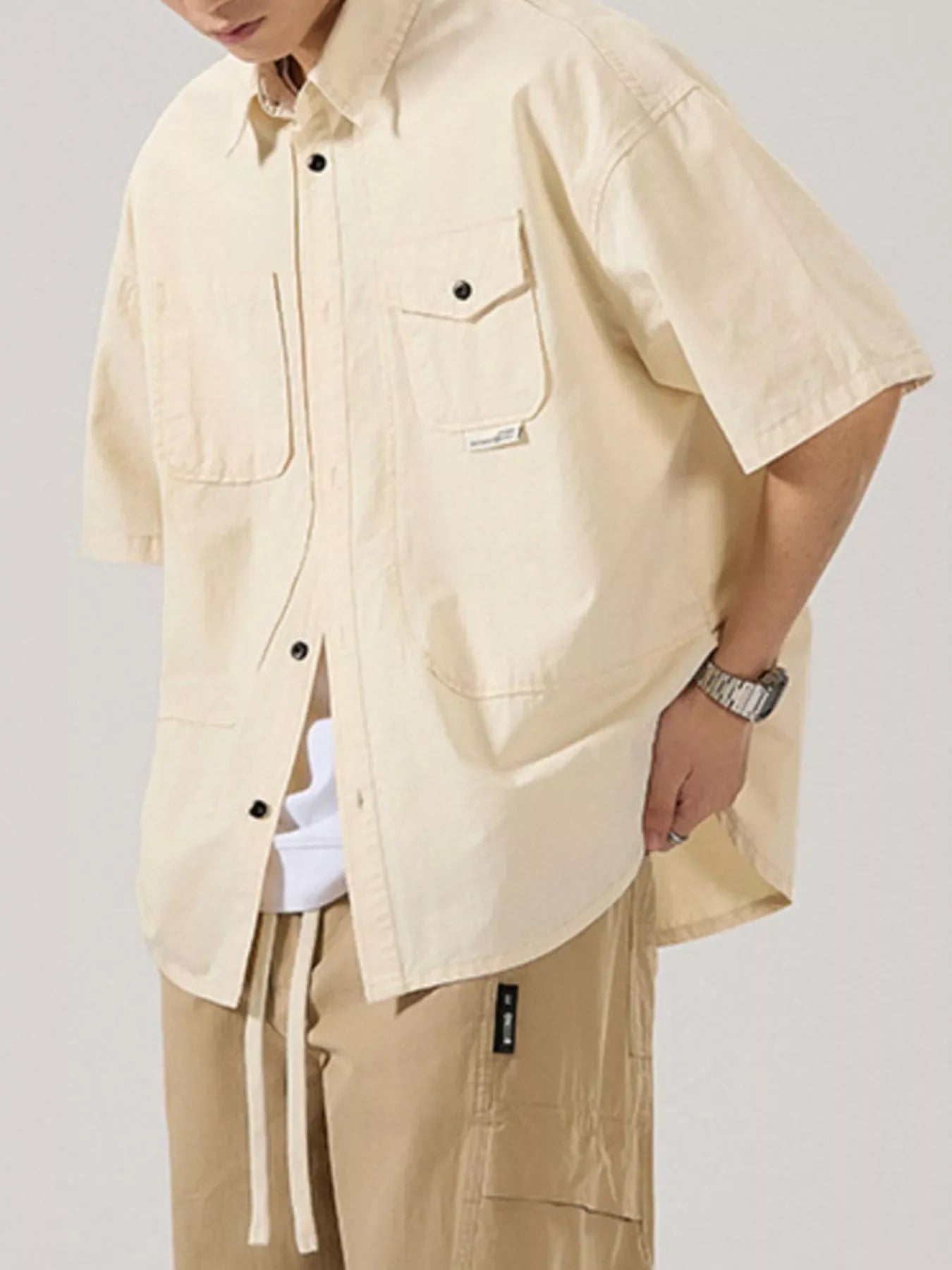 Plus Size Button Up Half Sleeve Cotton Shirt With Pocket - Southern Shores Clothing