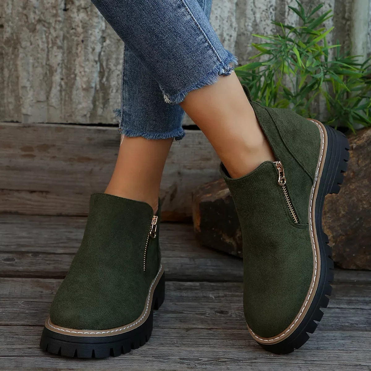 Suede Ankle Boots With Zipper Detail Mid Heel - Southern Shores Clothing