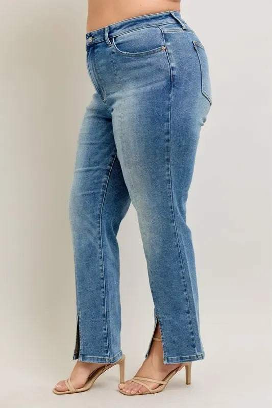 Plus Size High Waist Vintage Wash Straight Jeans Coastal Style
