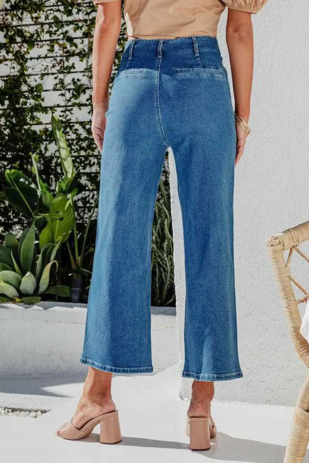 Savannah Inspired Button Fly Cropped Wide Leg Denim Jeans - Southern Shores Clothing