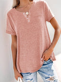 Plus Size Notched Short Sleeve T Shirt With Button Detail - Southern Shores Clothing