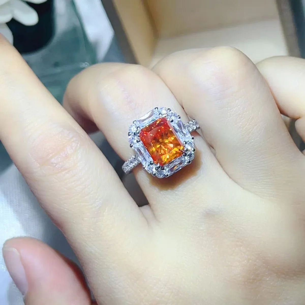 3 Carat Moissanite Halo Ring In Sterling Silver Prong Setting - Southern Shores Clothing